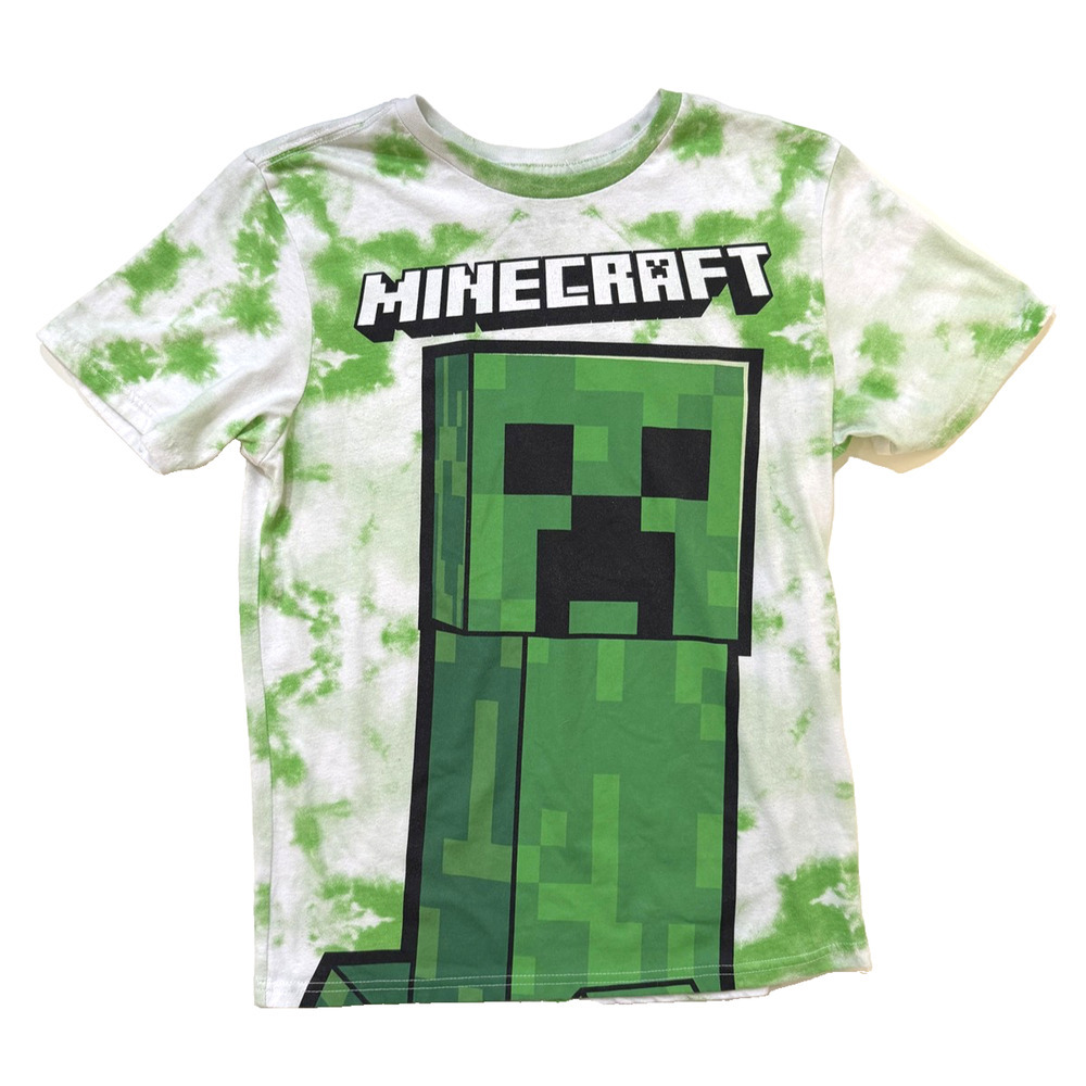 Minecraft Shirt‎ Youth XL 14/16 Green White Tie Dye Creeper Graphic Video Game